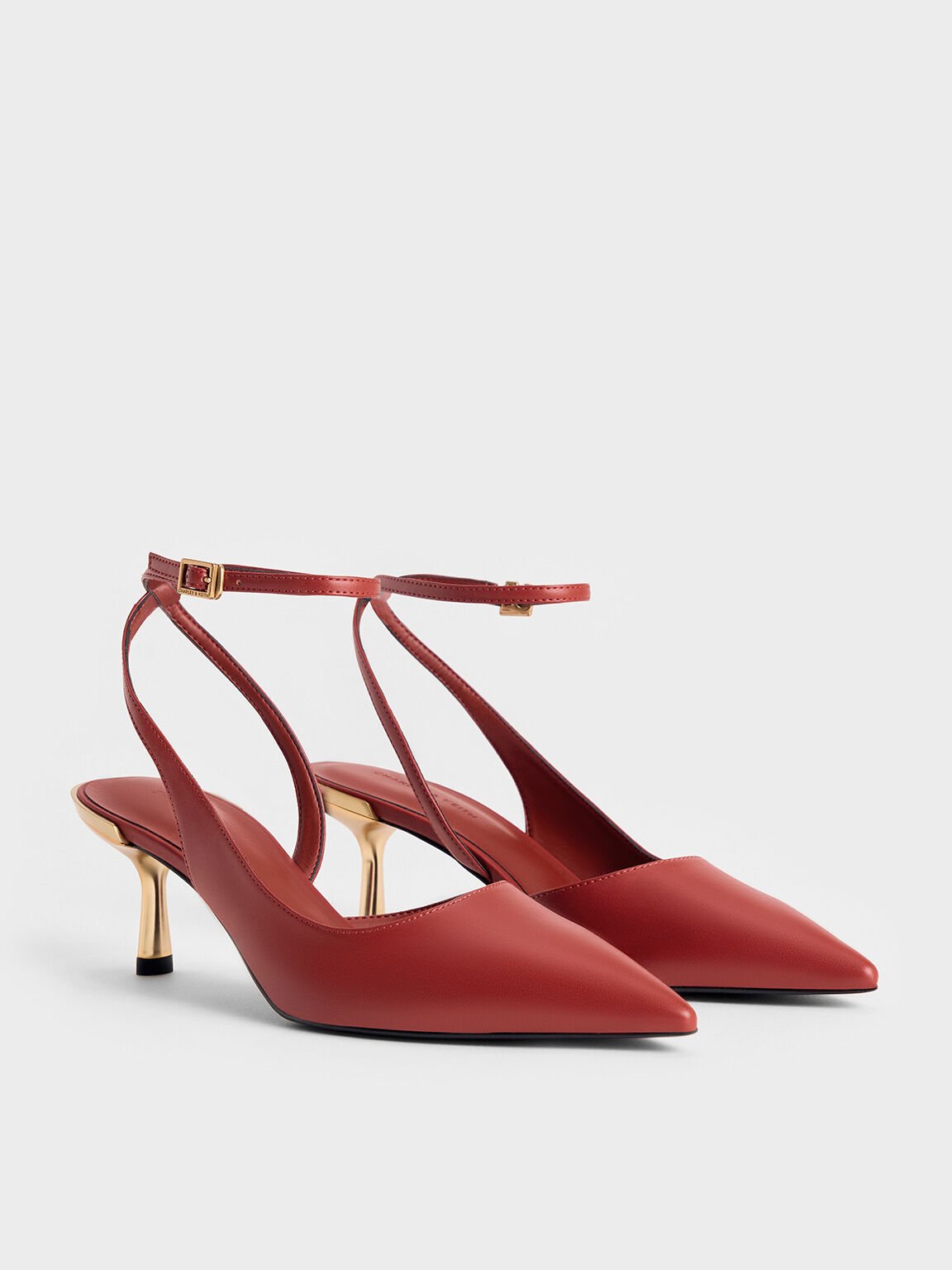 Metallic-Heel Ankle-Strap D'Orsay Pumps, Brick, hi-res