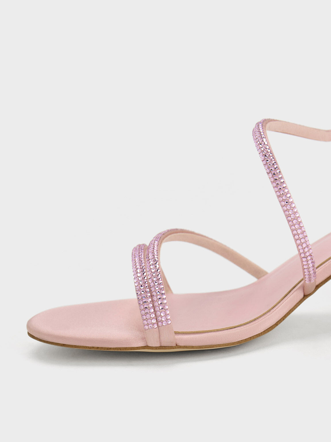 Satin Crystal-Embellished Block-Heel Strappy Sandals, Light Pink, hi-res