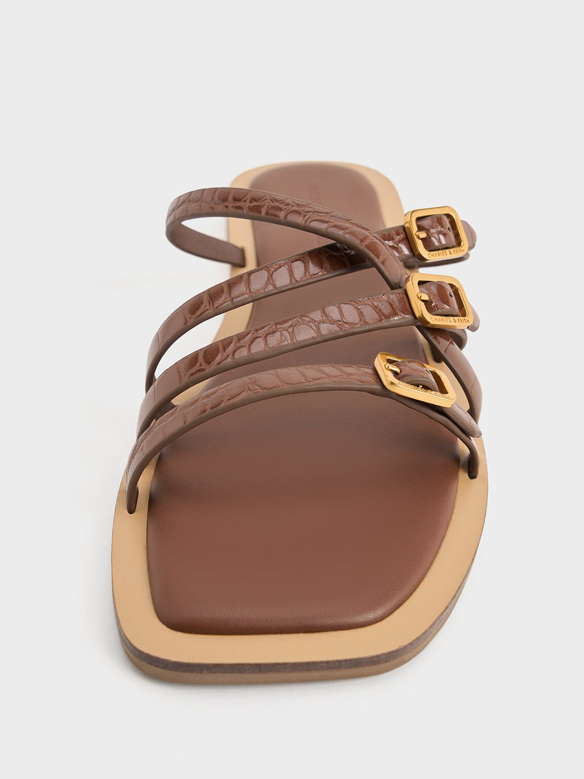 Croc-Effect Strappy Buckled Slide Sandals, Animal Print Brown, hi-res