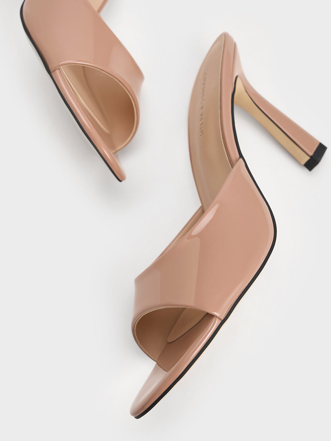 Patent Open-Toe Heeled Mules, Nude, hi-res