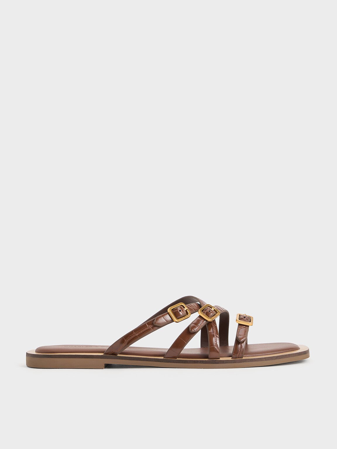 Croc-Effect Strappy Buckled Slide Sandals, Animal Print Brown, hi-res