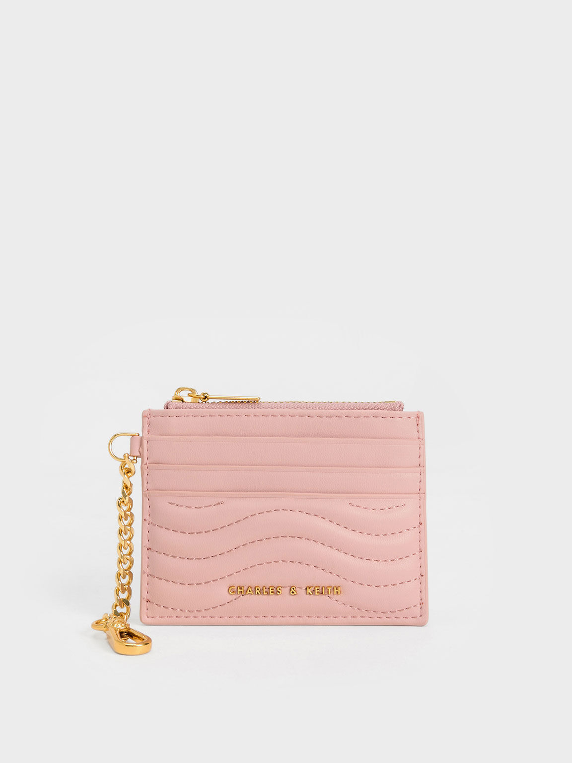 Charles & Keith - Women's Aubrielle Stitch-Trim Zip Card Holder, Light Pink, Xxs