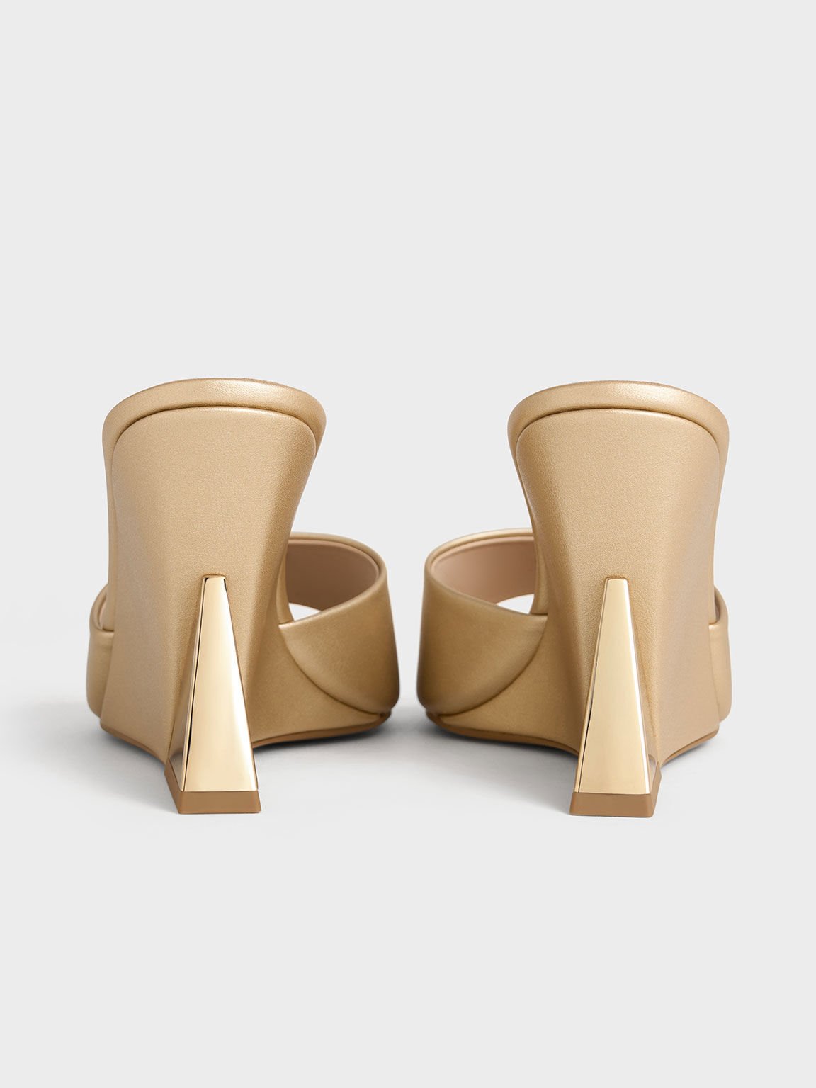 Triangle-Heel Wedge Mules, Gold, hi-res