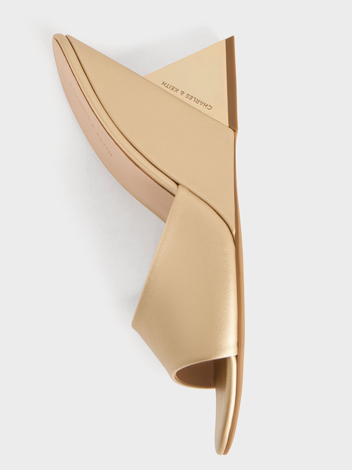 Triangle-Heel Wedge Mules, Gold, hi-res