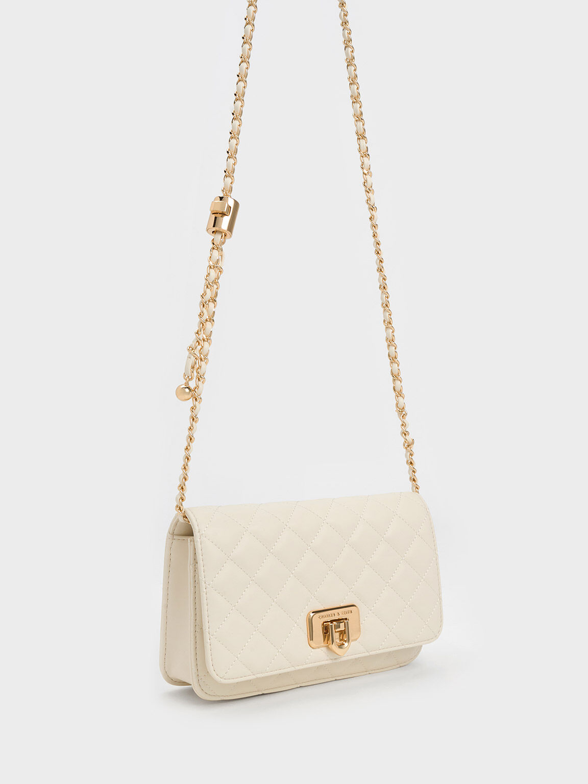 Cream Cressida Quilted Push-Lock Clutch - CHARLES & KEITH IN