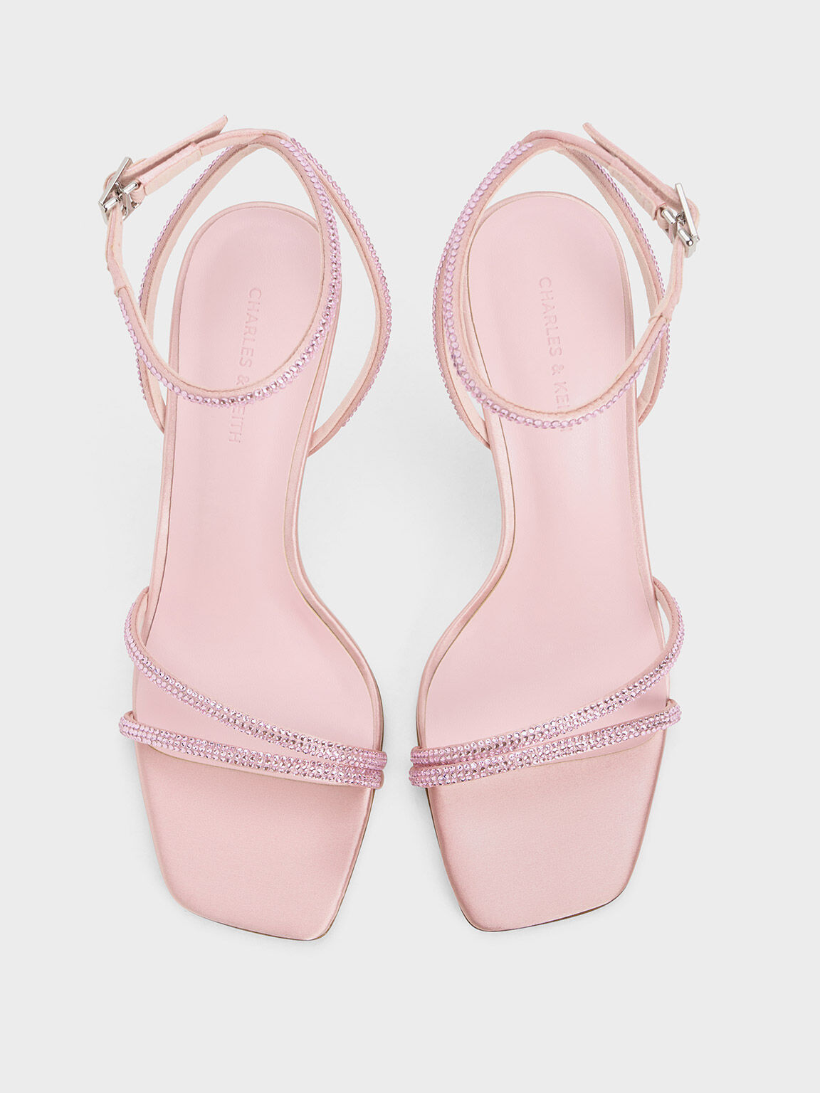 Satin Crystal-Embellished Stiletto-Heel Sandals, Light Pink, hi-res
