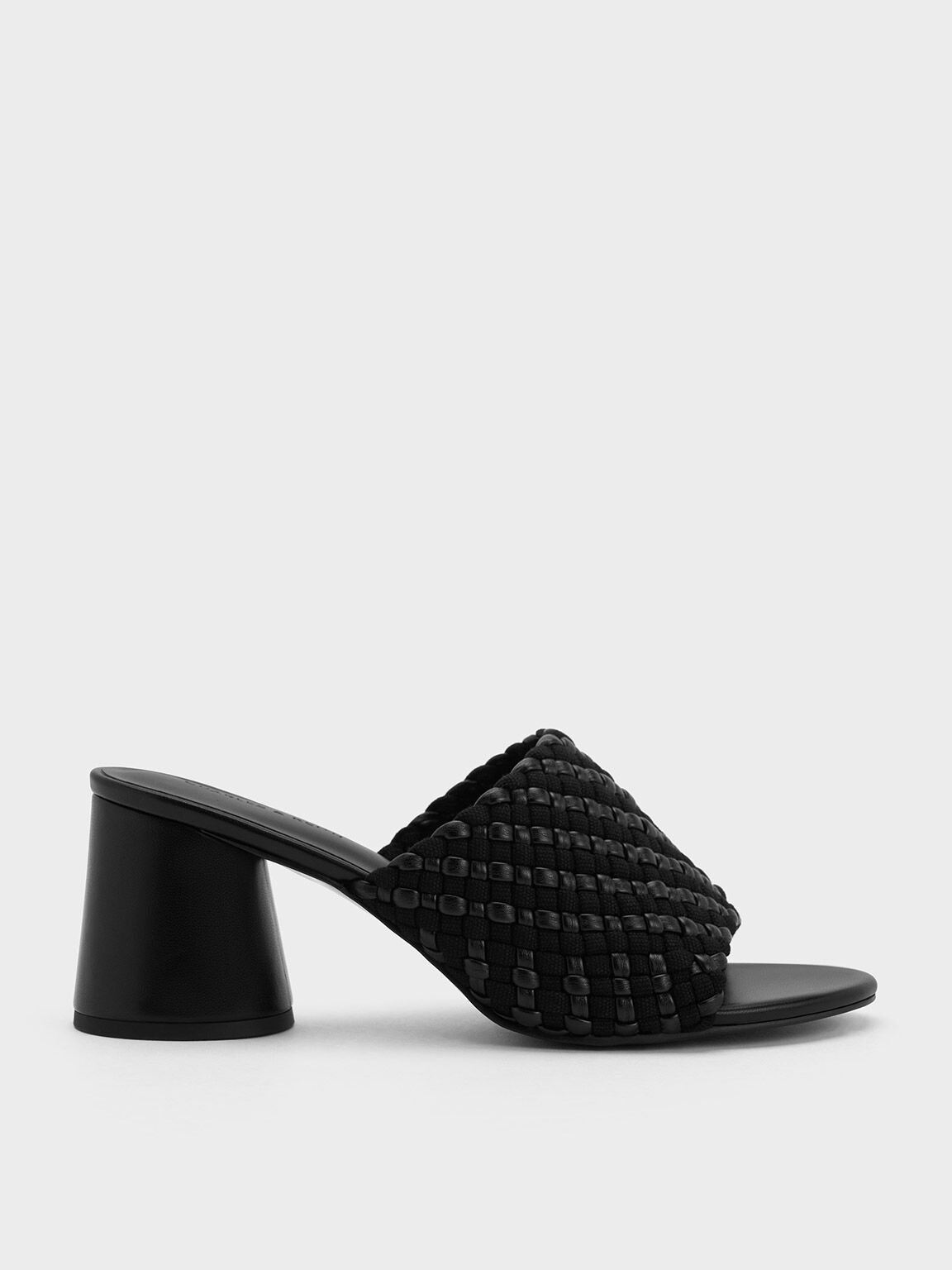 Canvas Interwoven Block Heel Mules, Black, hi-res