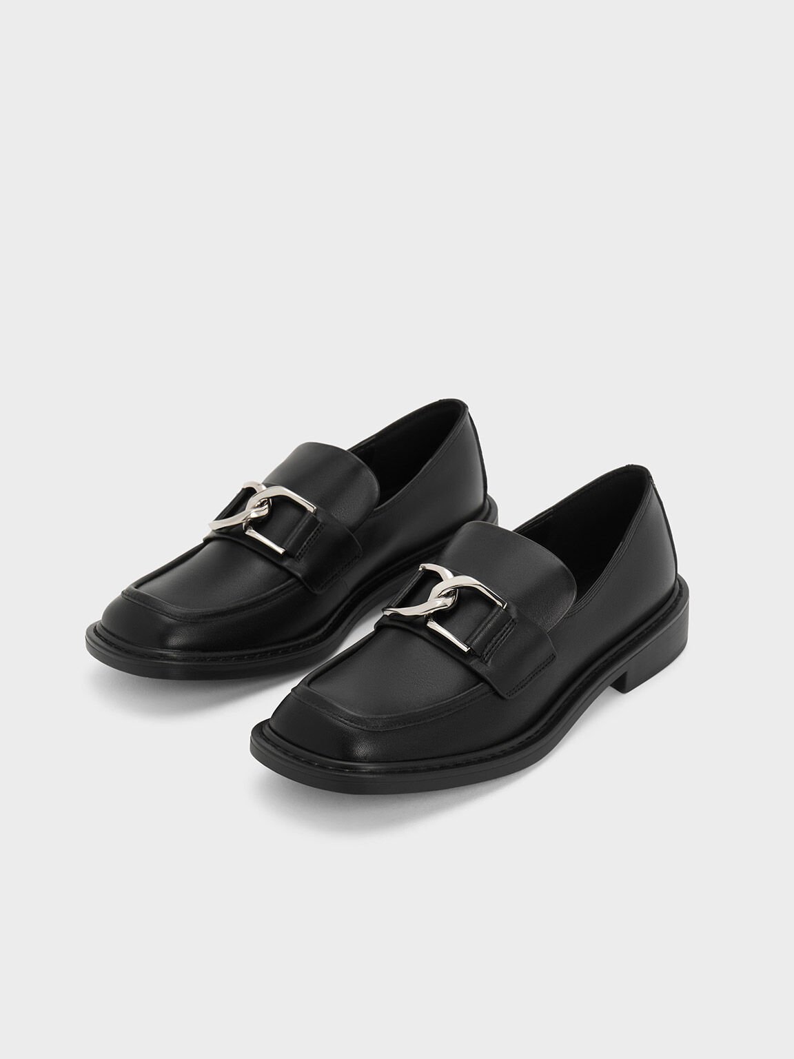 Gabine Leather Loafers, Black, hi-res