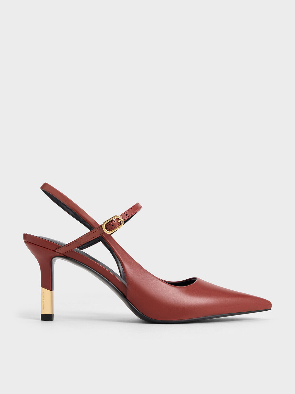 Two-Tone Heel Slingback Pumps, Red, hi-res