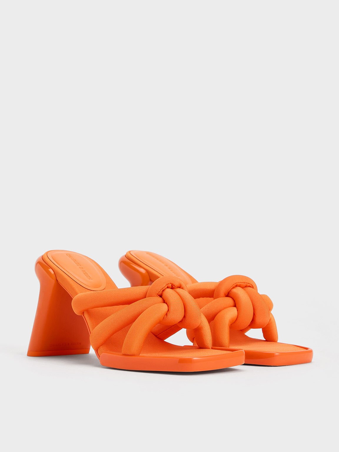 Toni Knotted Puffy-Strap Mules, Orange, hi-res