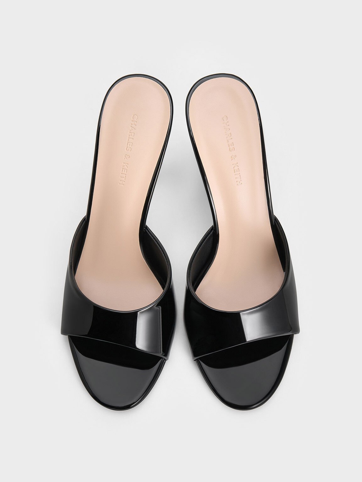 Patent Open-Toe Heeled Mules, Black Patent, hi-res