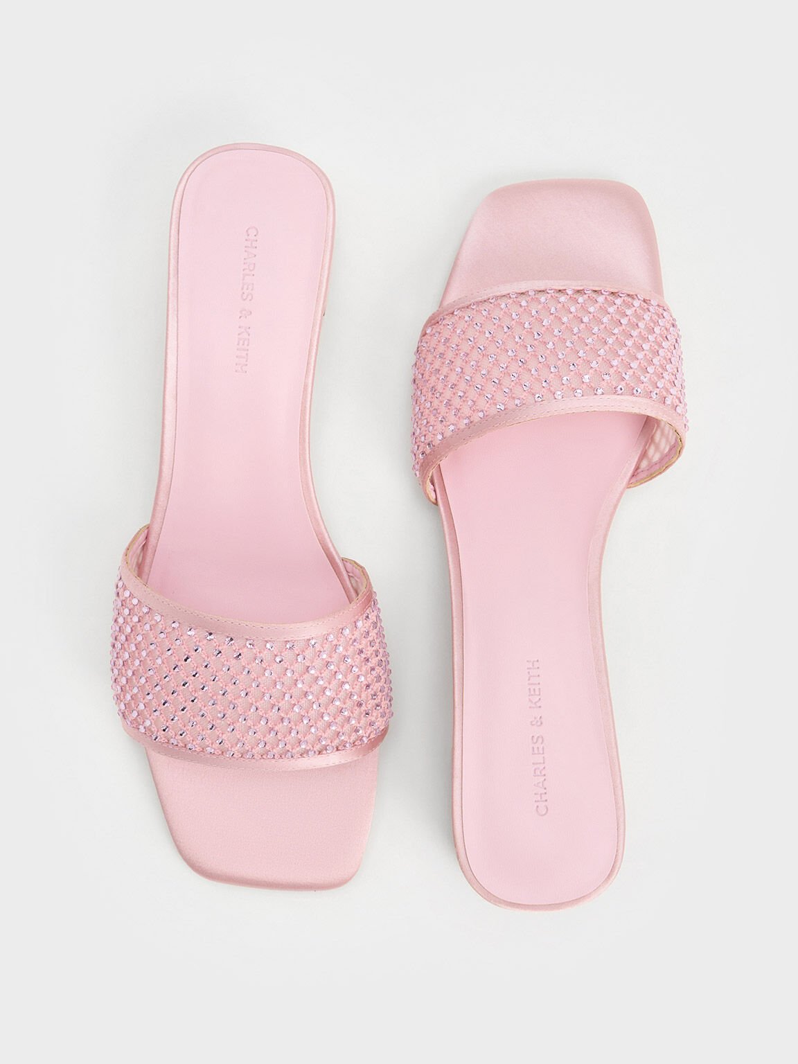 Mesh Crystal-Embellished Heeled Mules, Light Pink, hi-res