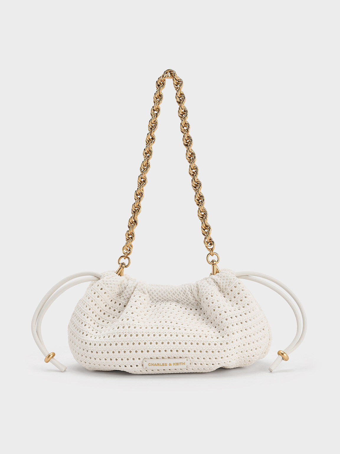 Ida Knitted Chain-Handle Clutch, Cream, hi-res