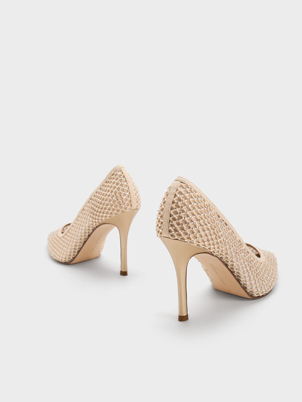 Mesh Crystal-Embellished Stiletto Pumps, Gold, hi-res