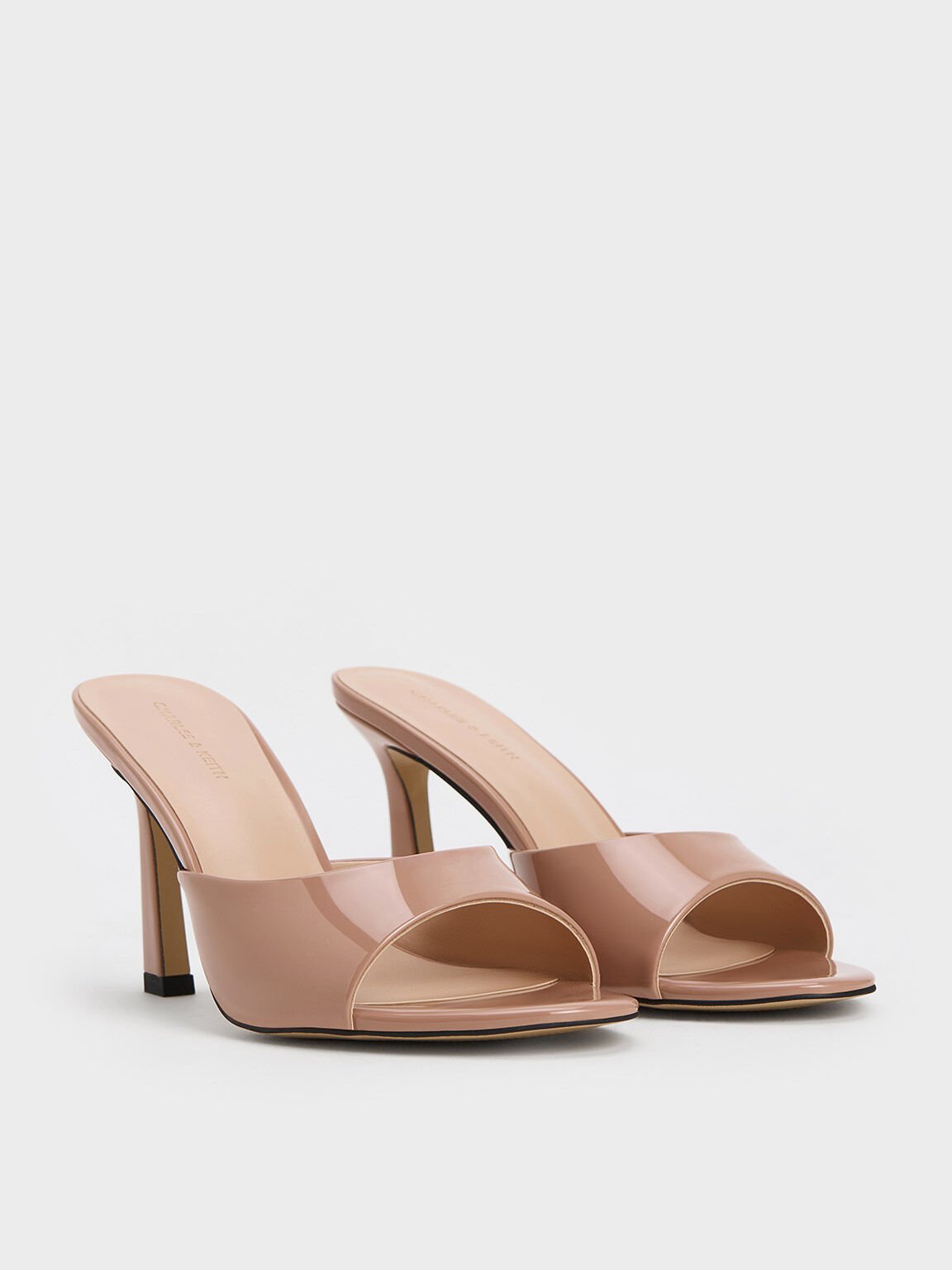 Patent Open-Toe Heeled Mules, Nude, hi-res