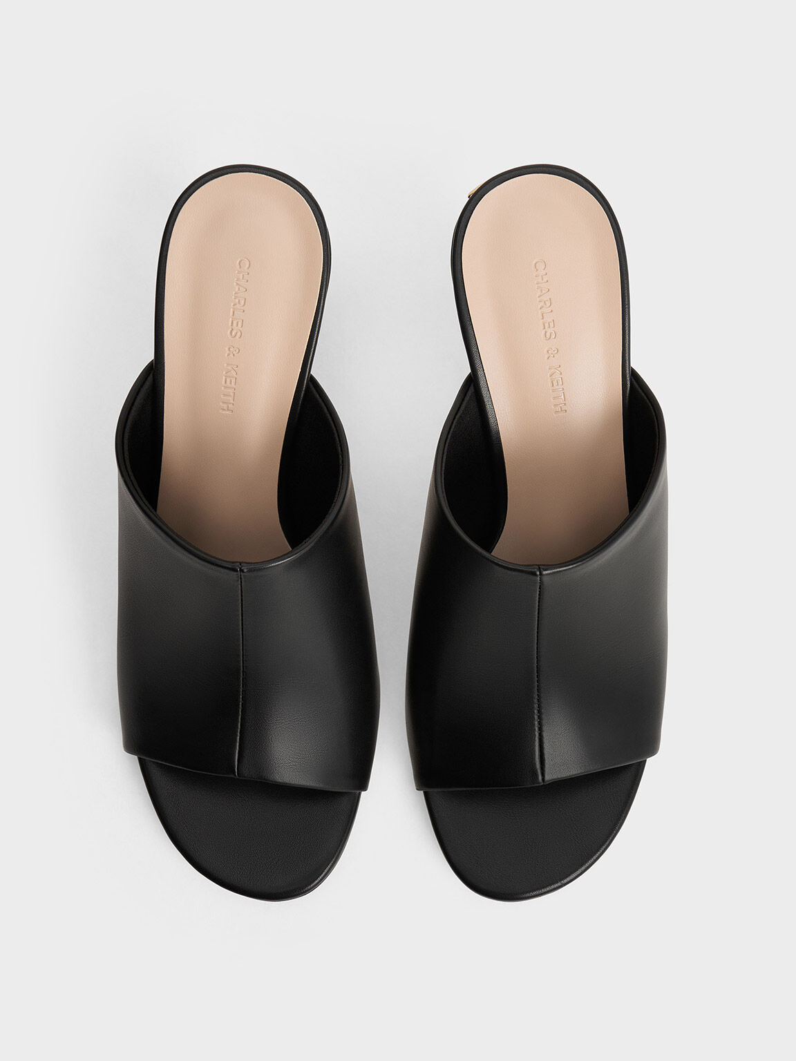 Round-Toe Heeled Mules, Black, hi-res