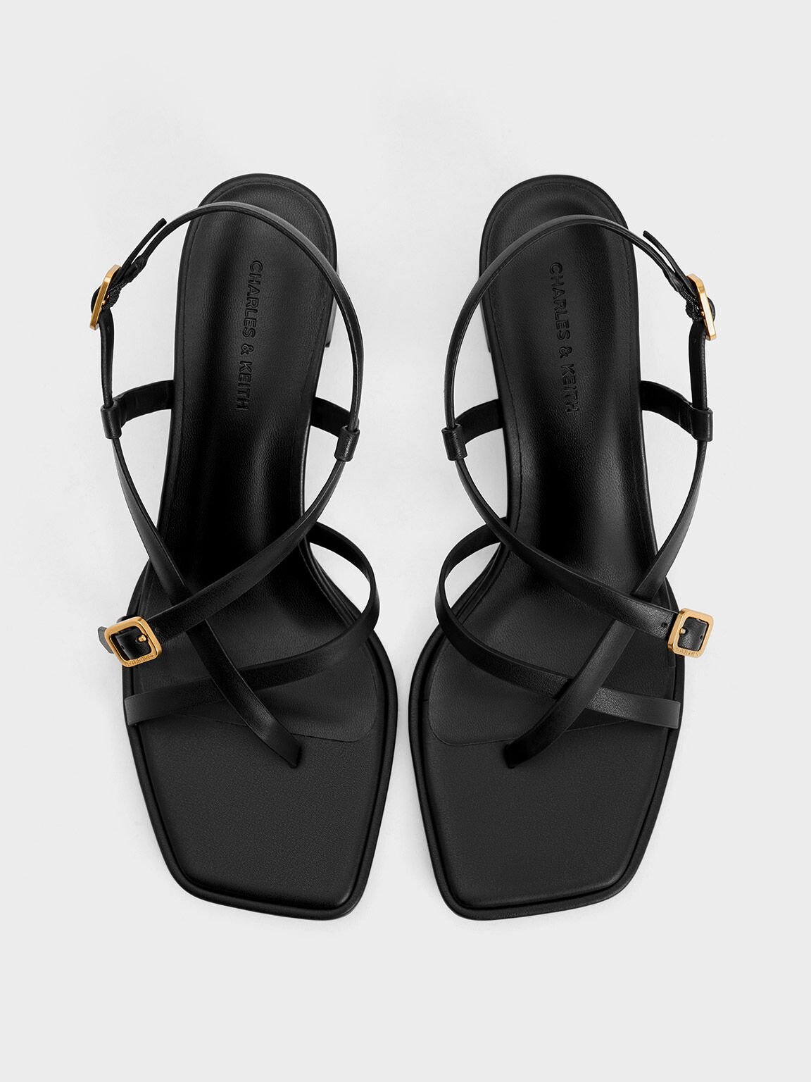 Strappy Block-Heel Thong Sandals, Black, hi-res