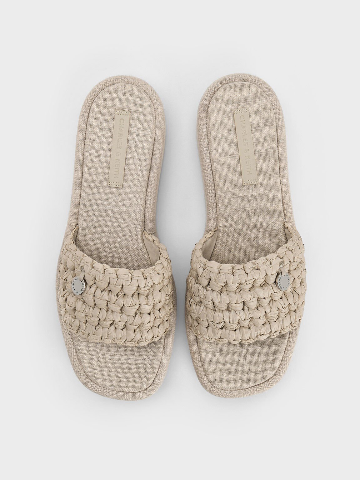 Raffia Woven Flatform Sandals, Beige, hi-res