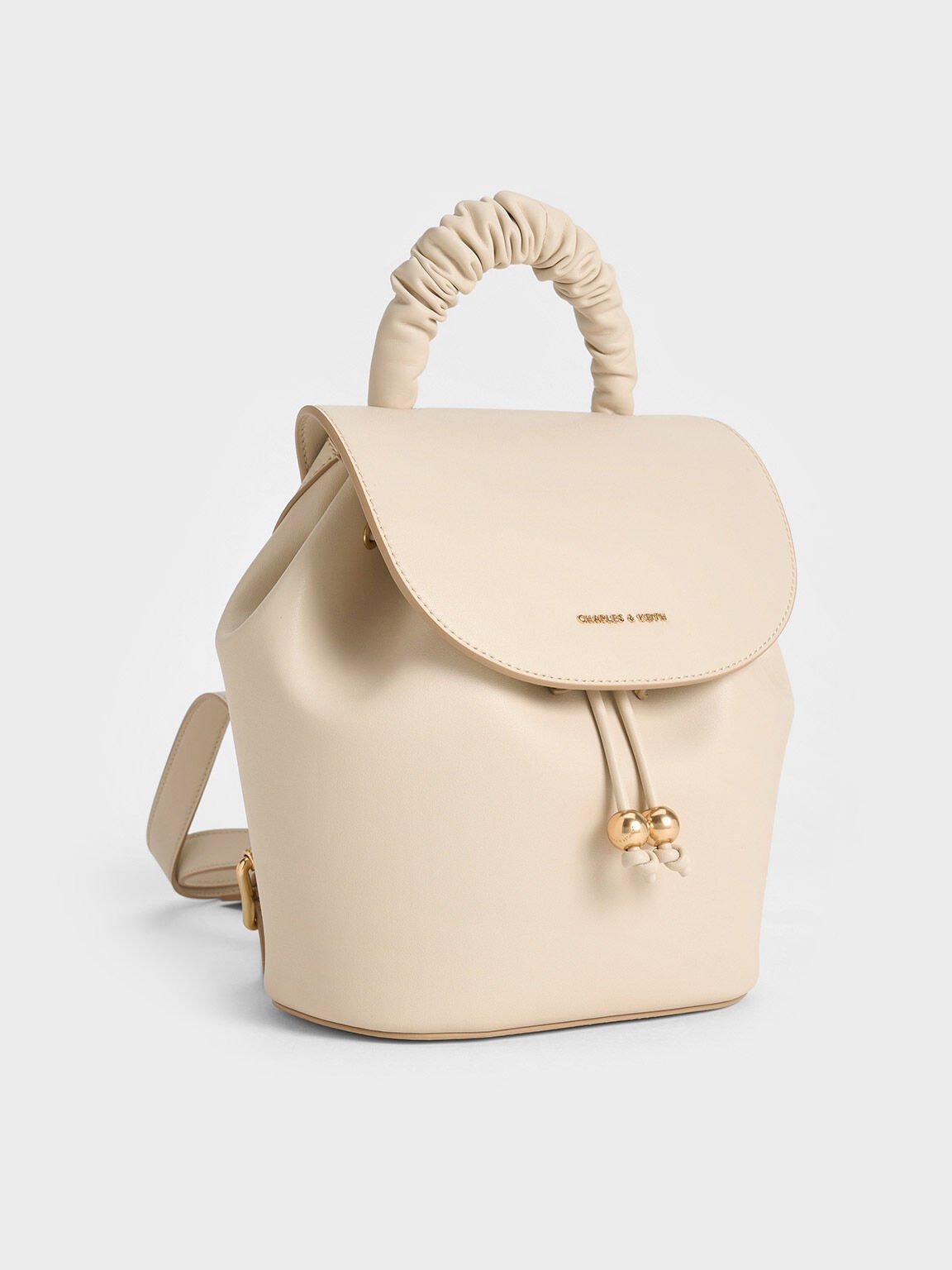 Eve Ruched-Handle Backpack, Beige, hi-res