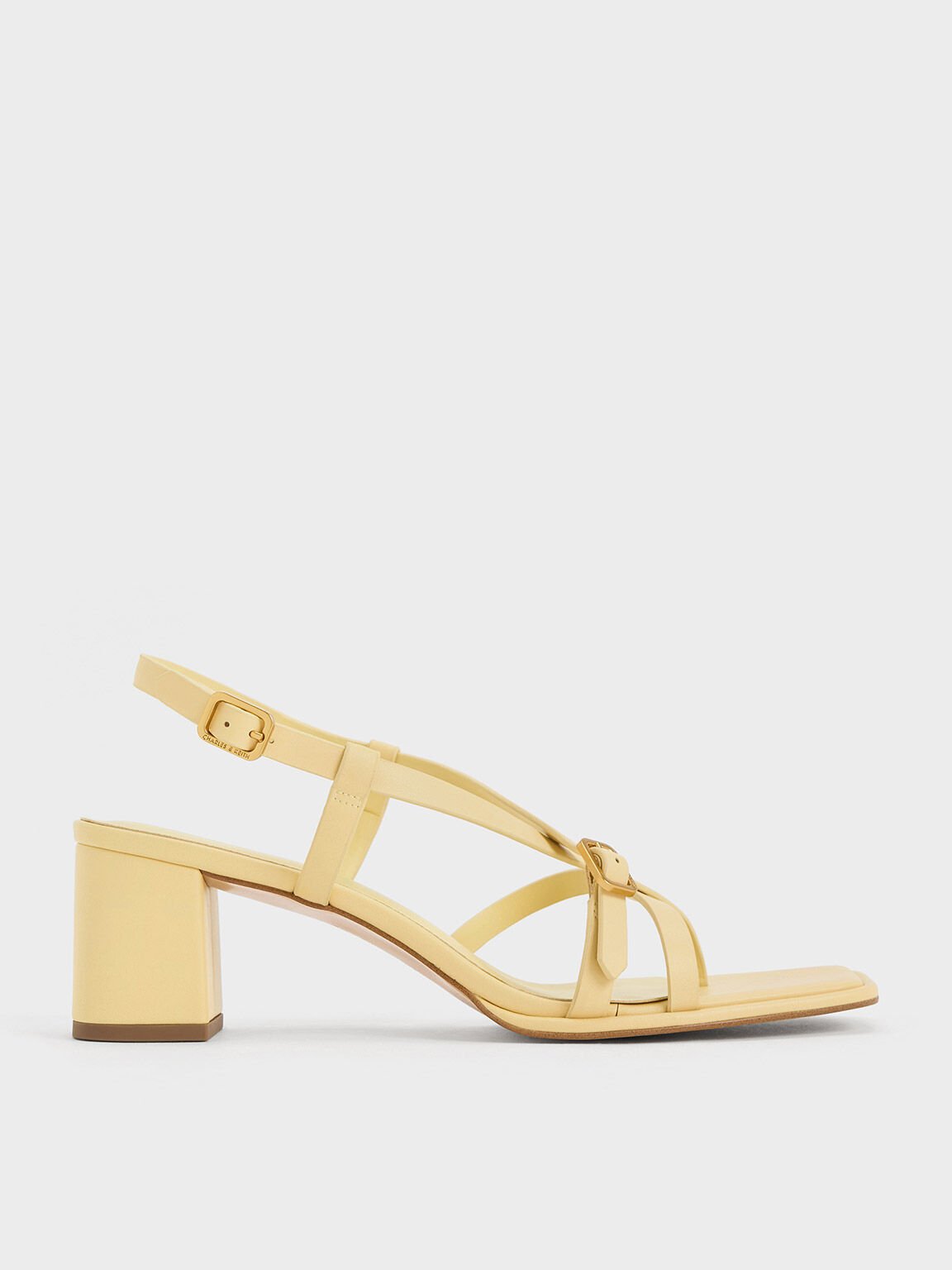 Strappy Block-Heel Thong Sandals, Yellow, hi-res