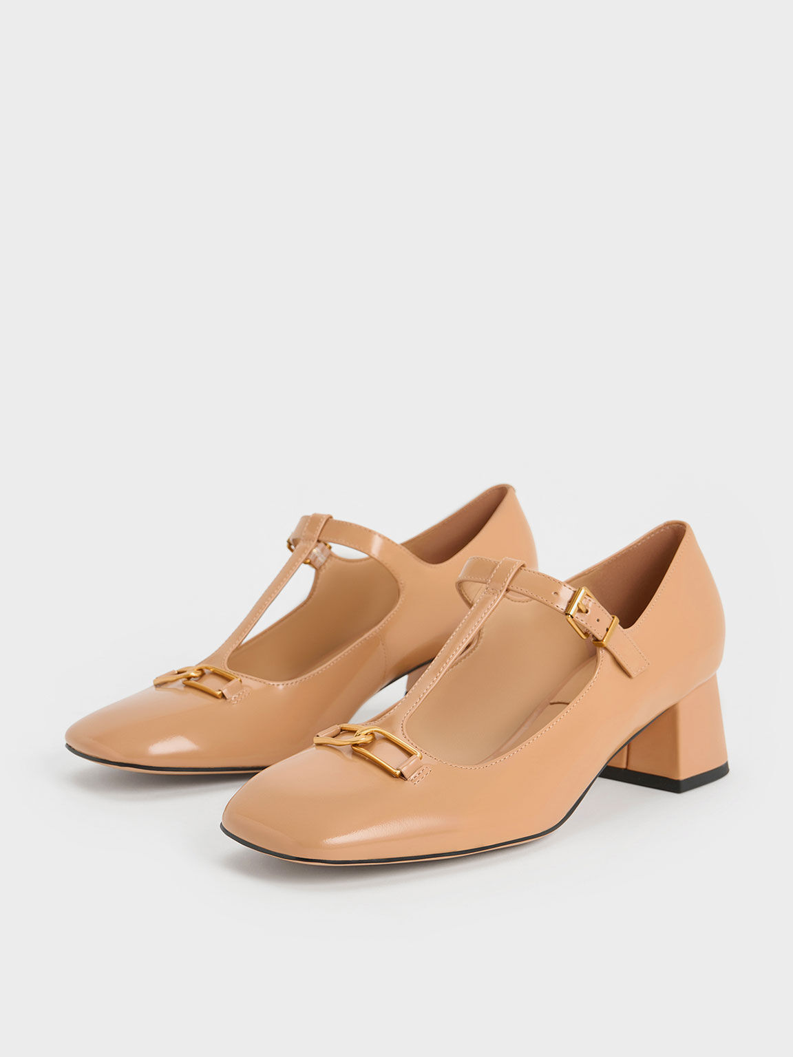 Gabine Leather T-Bar Mary Jane Pumps, Nude, hi-res