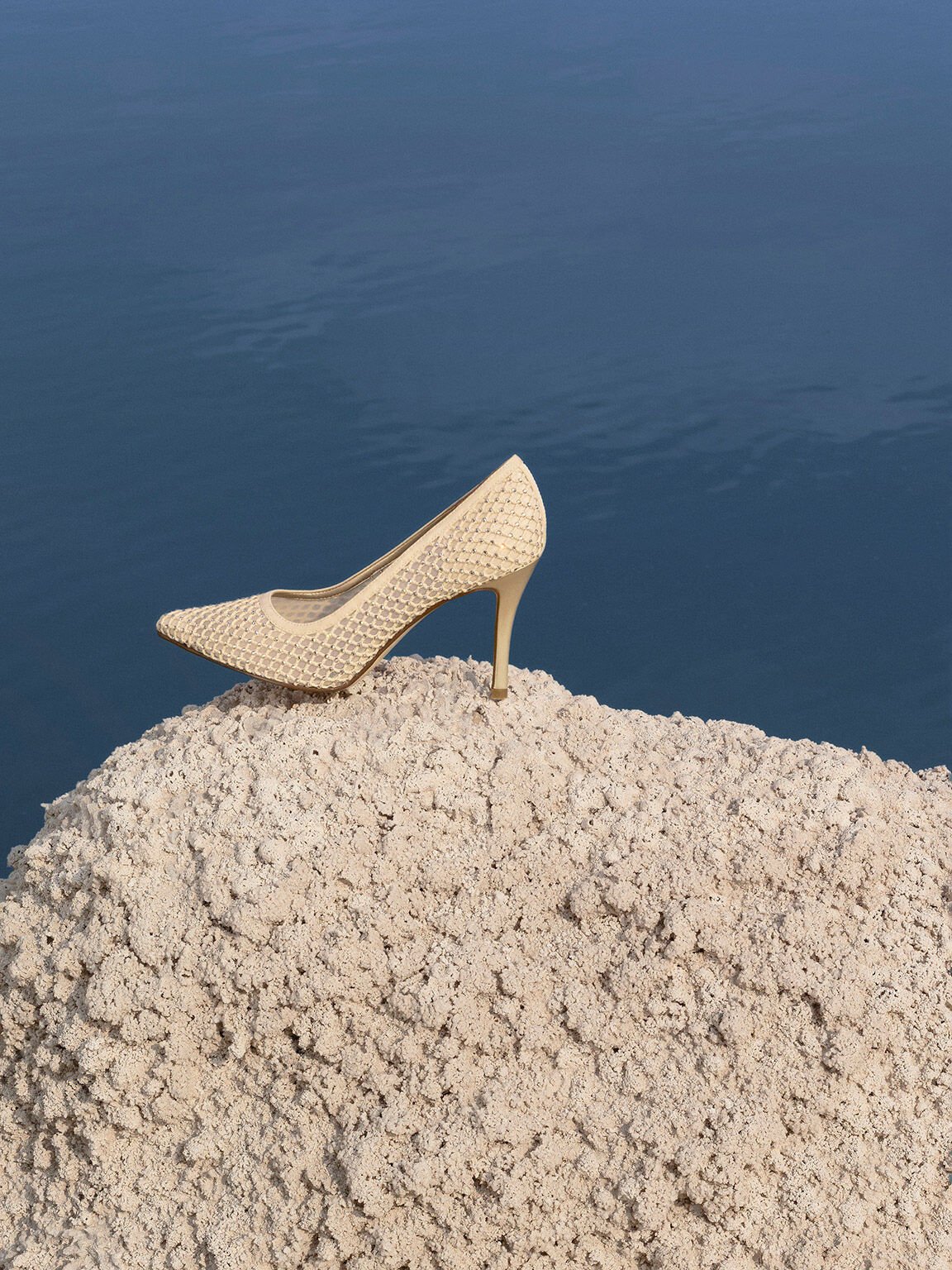 Mesh Crystal-Embellished Stiletto Pumps, Gold, hi-res