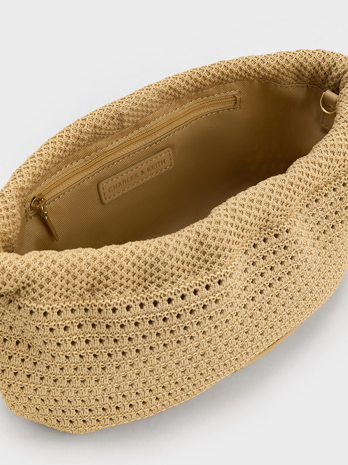 Ida Knitted Chain-Handle Clutch, Beige, hi-res