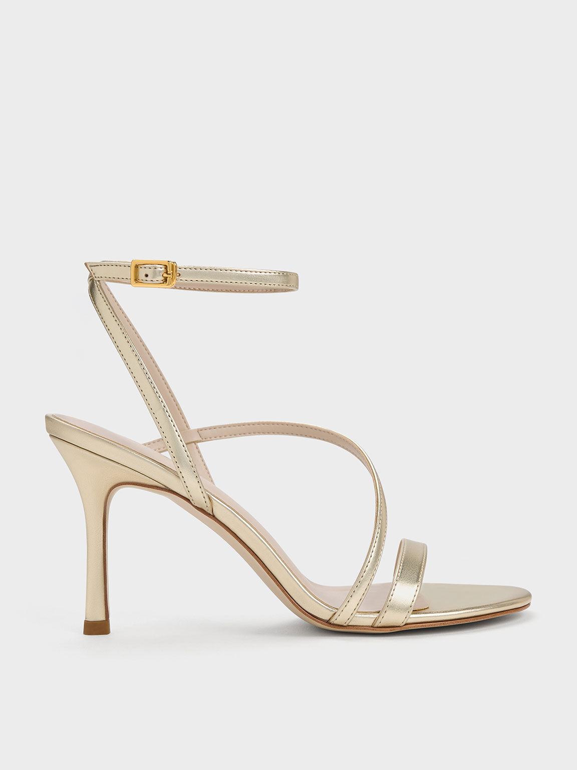 Thin Strap Stiletto Sandals - Gold