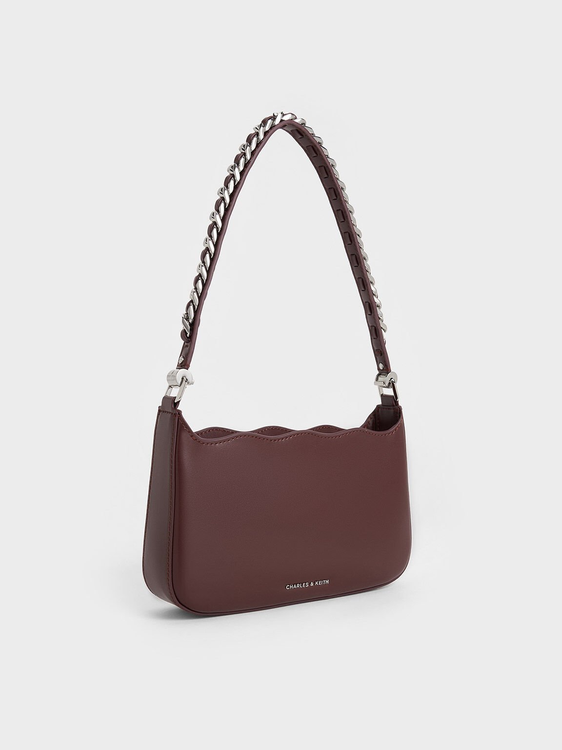 Wavy Braided Chain-Link Shoulder Bag, Burgundy, hi-res