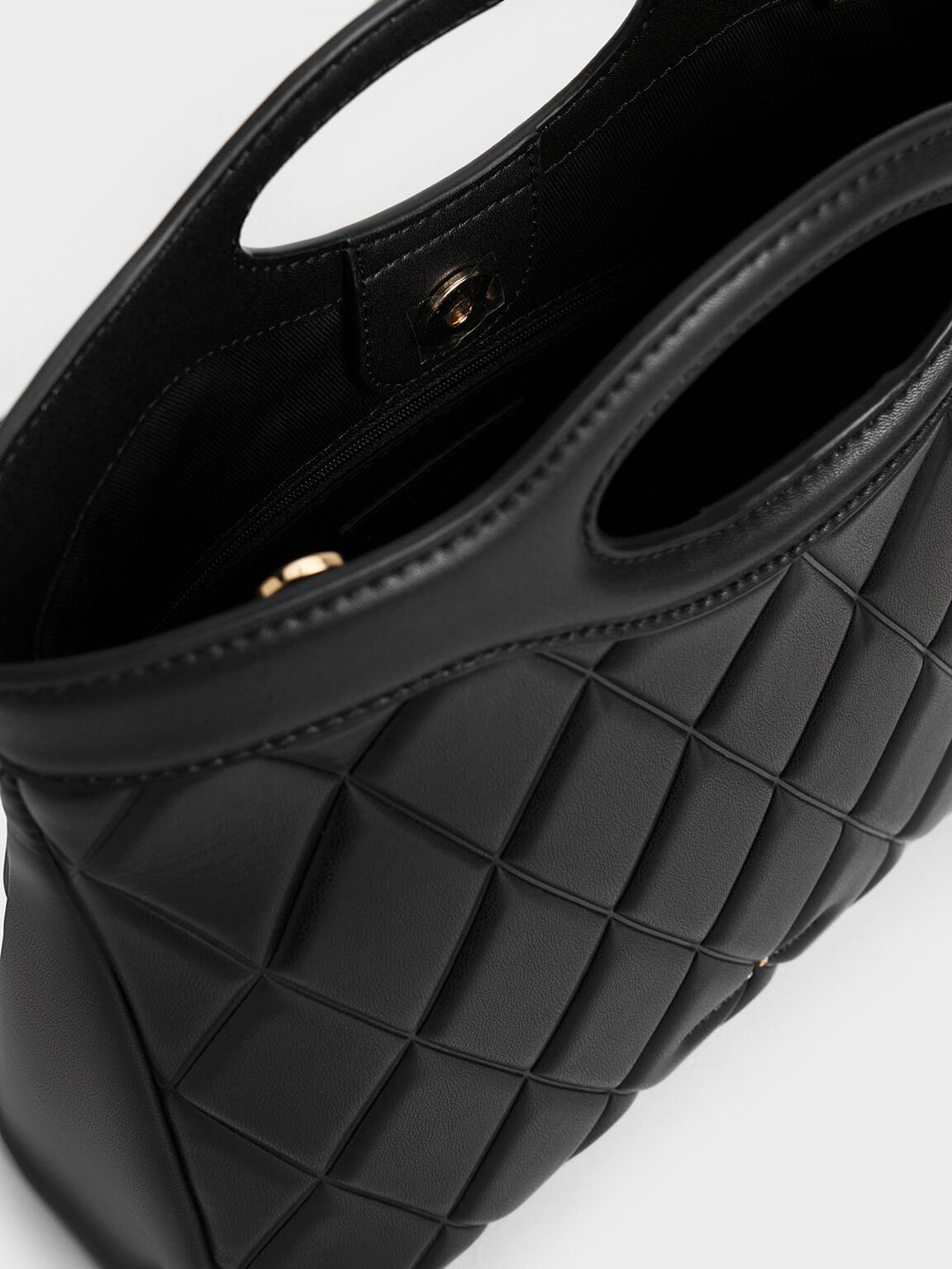 Arwen Quilted Curved-Handle Bag, Noir, hi-res