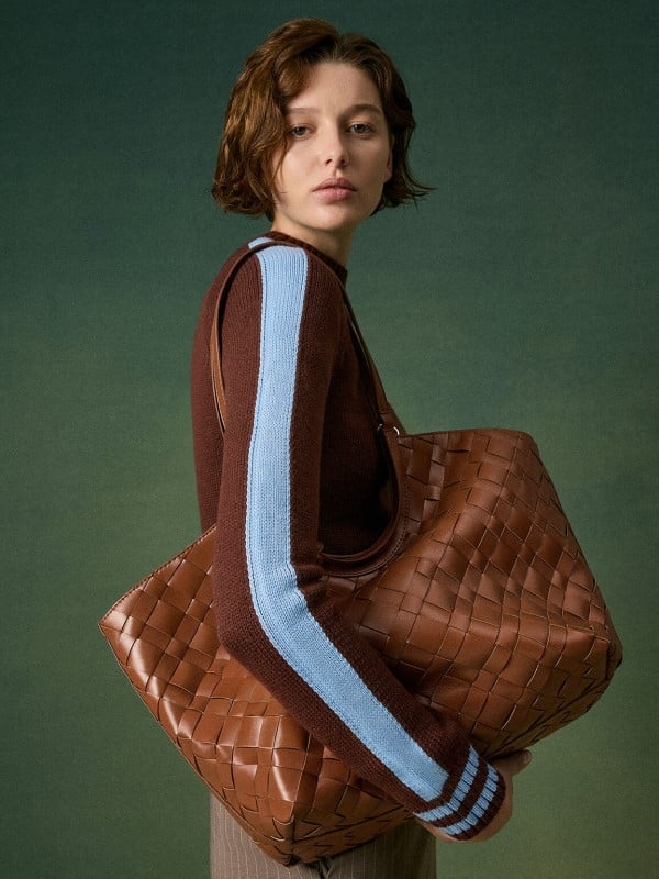 Ivette Woven Tote Bag - Chocolate - CHARLES & KEITH