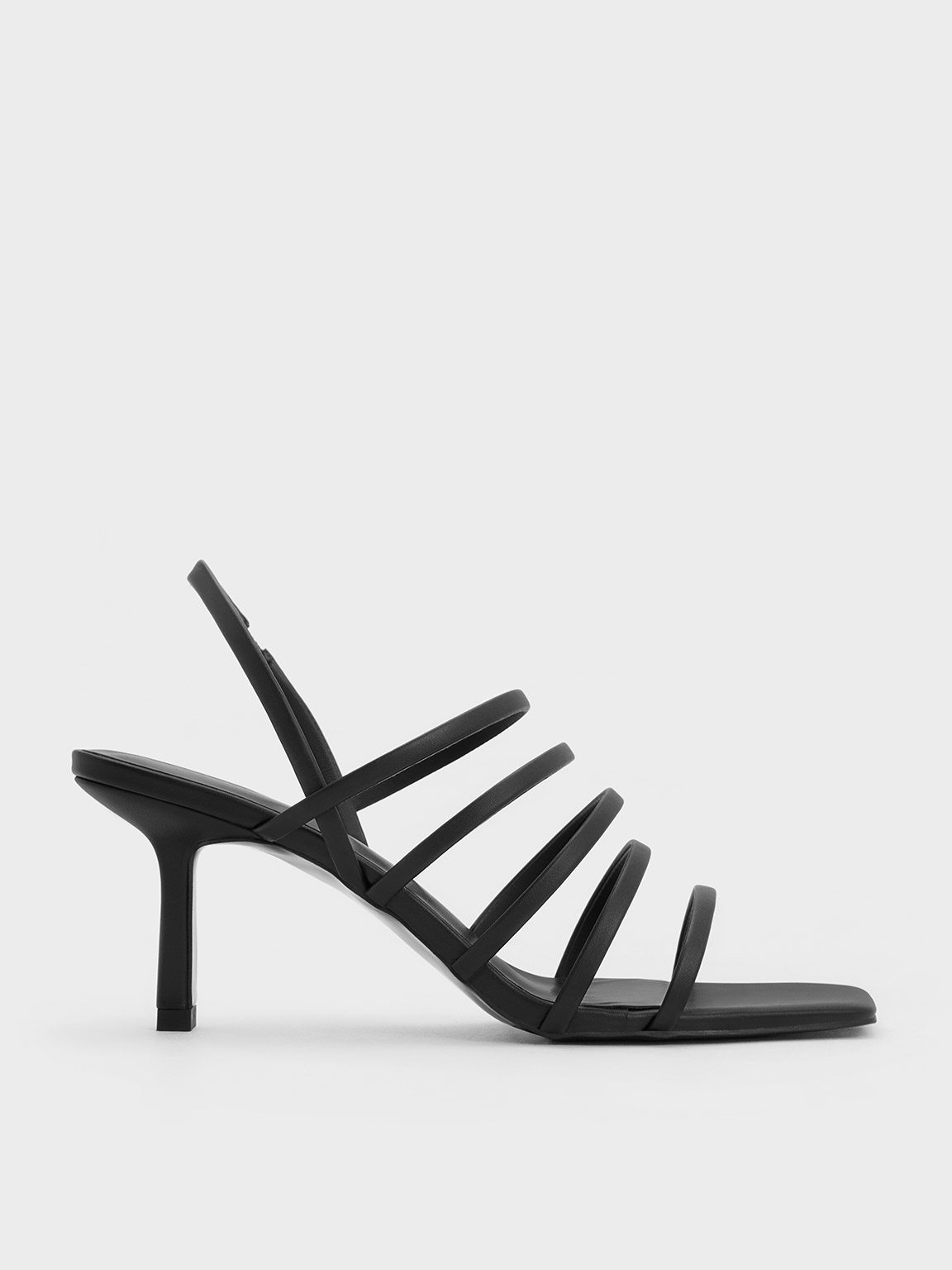 Black Patent Crossover-Strap Heeled Sandals - CHARLES & KEITH IN