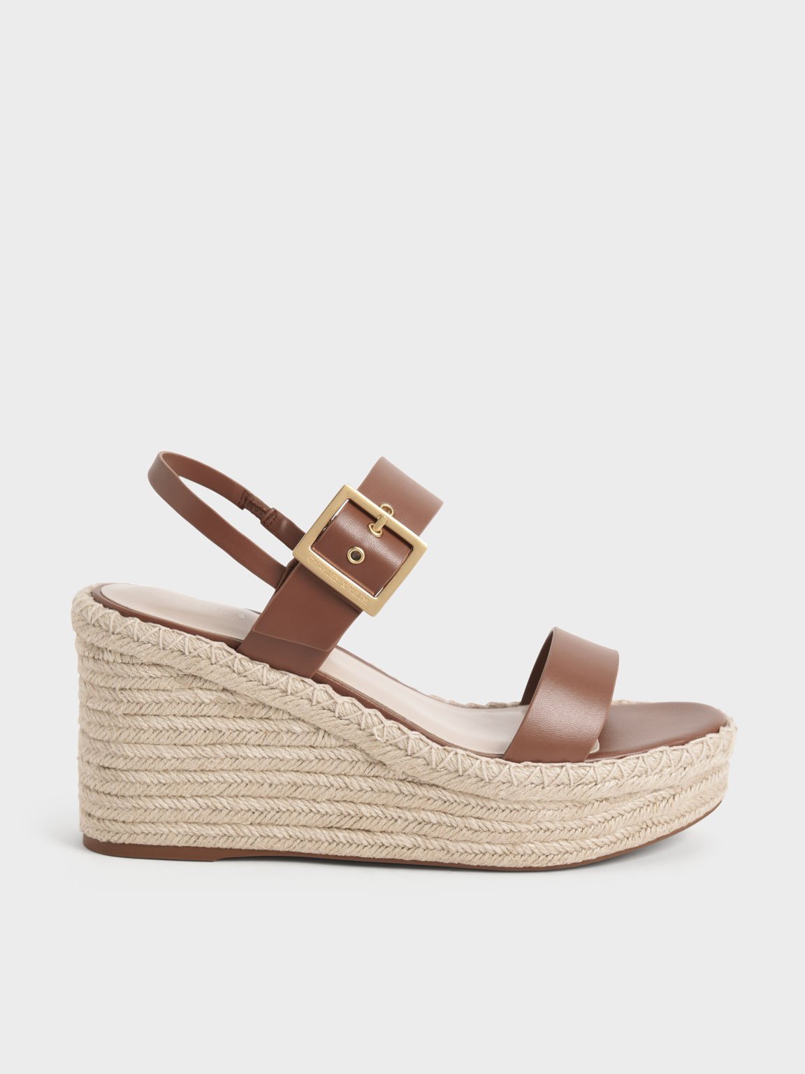 Brown Buckled Espadrille Wedges CHARLES KEITH