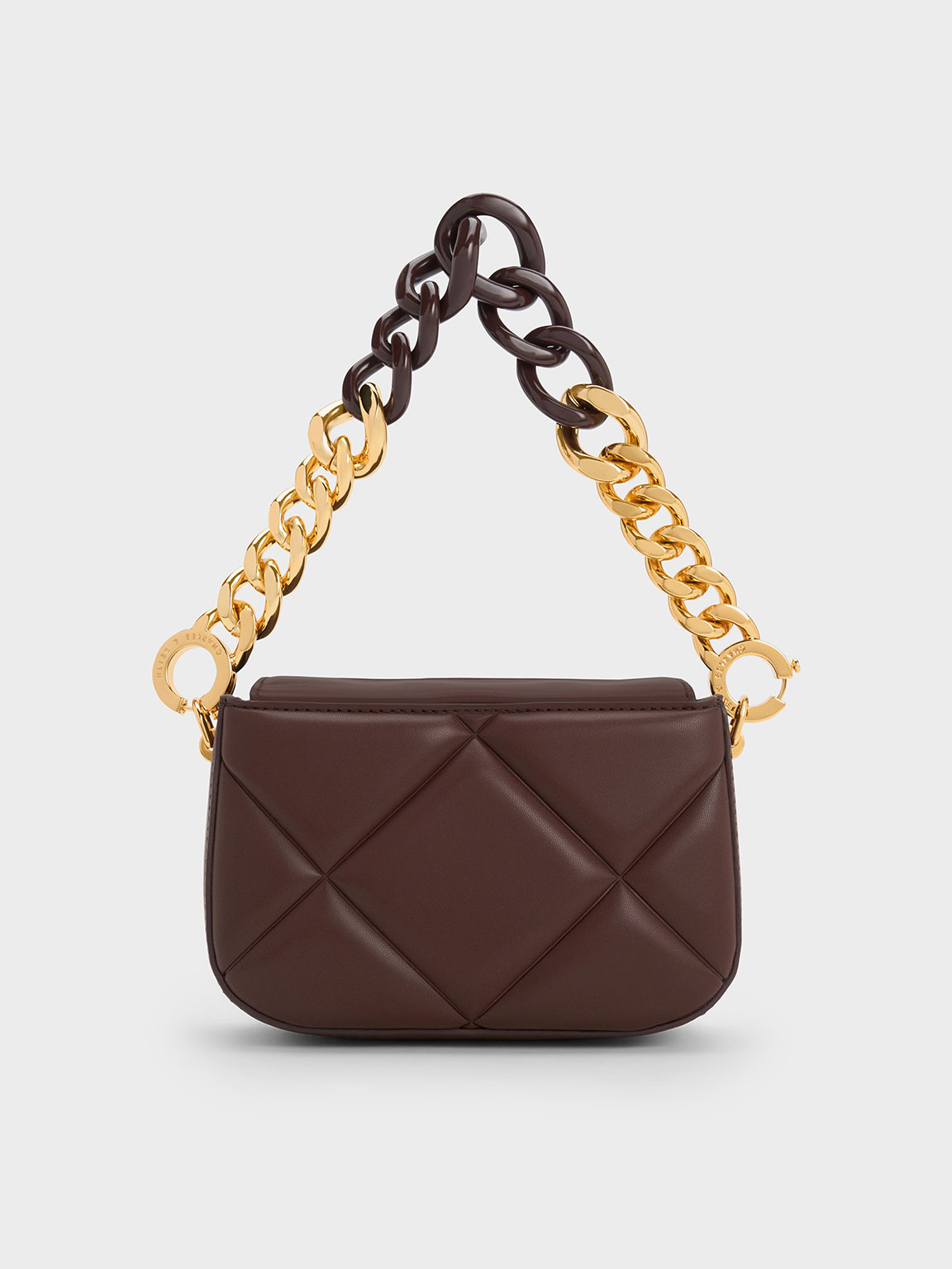 Dark Brown Mini Danika Chunky Chain Padded Bag - CHARLES & KEITH IN