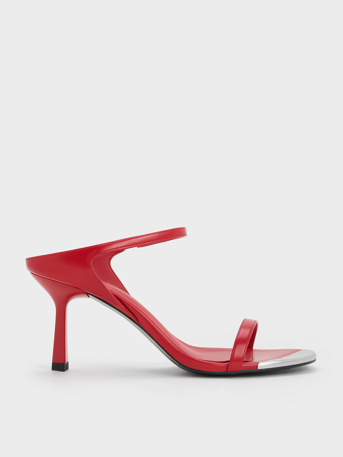 Red Metallic Cap Stiletto Heel Mules | CHARLES & KEITH