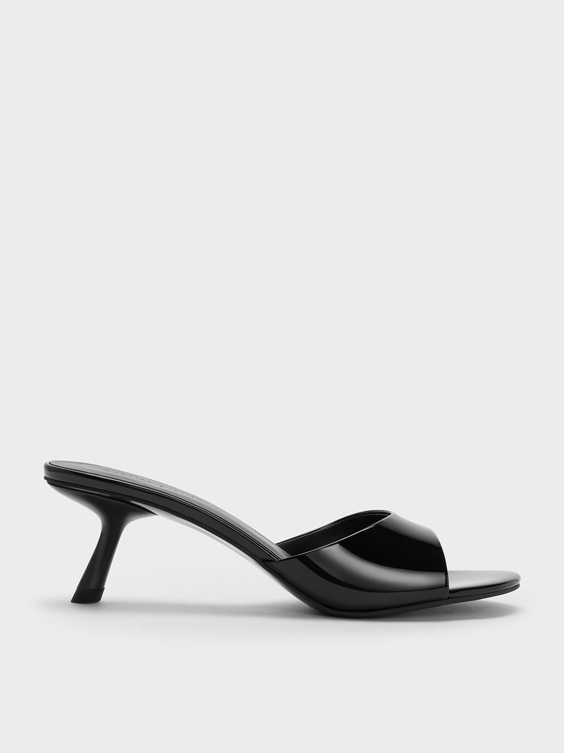 Black Patent Slant Heel Mules CHARLES KEITH