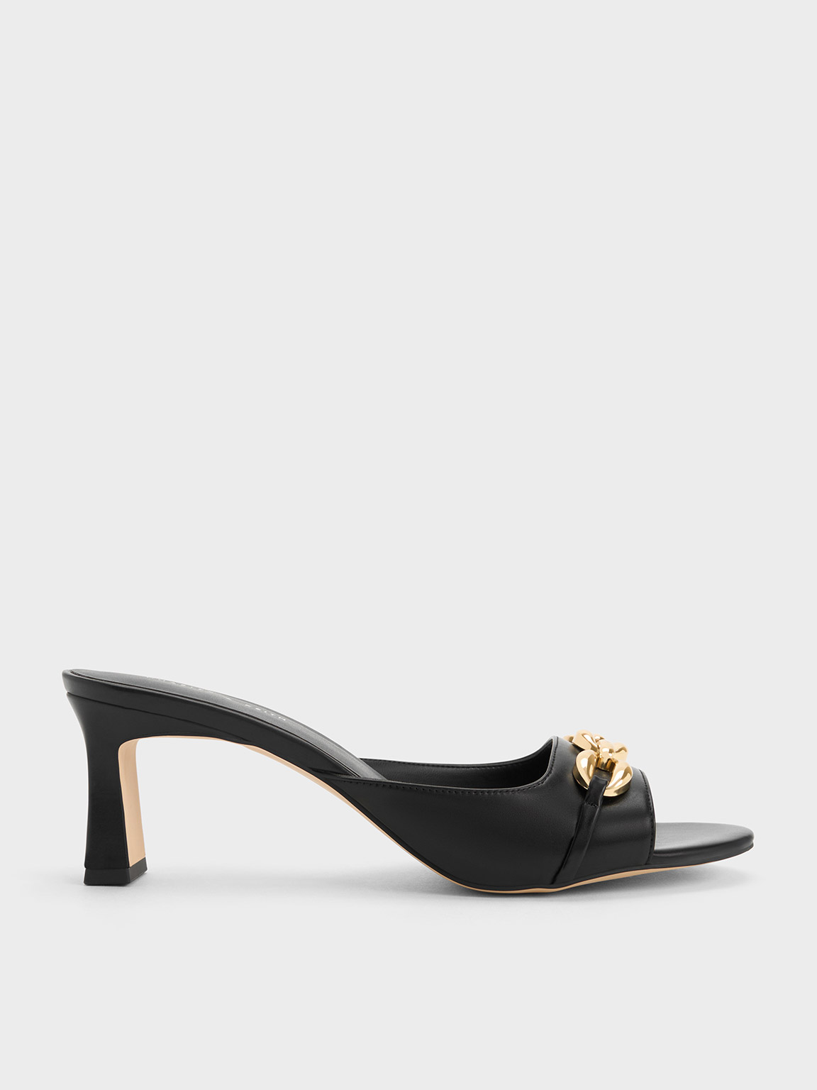 Black Chunky Chain Link Heeled Mules CHARLES KEITH