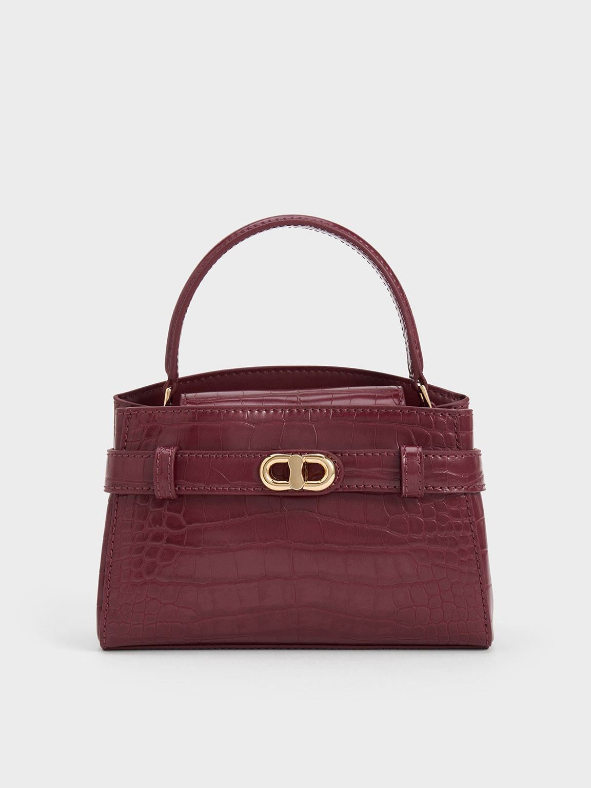 Burgundy Aubrielle Croc-Effect Top Handle Bag - CHARLES & KEITH IN