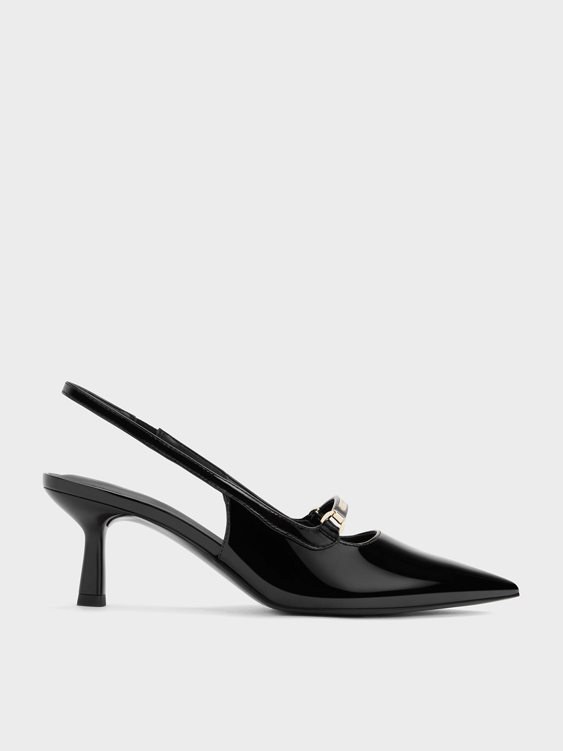 Black Patent Patent Metallic Accent Slingback Pumps - CHARLES & KEITH IN