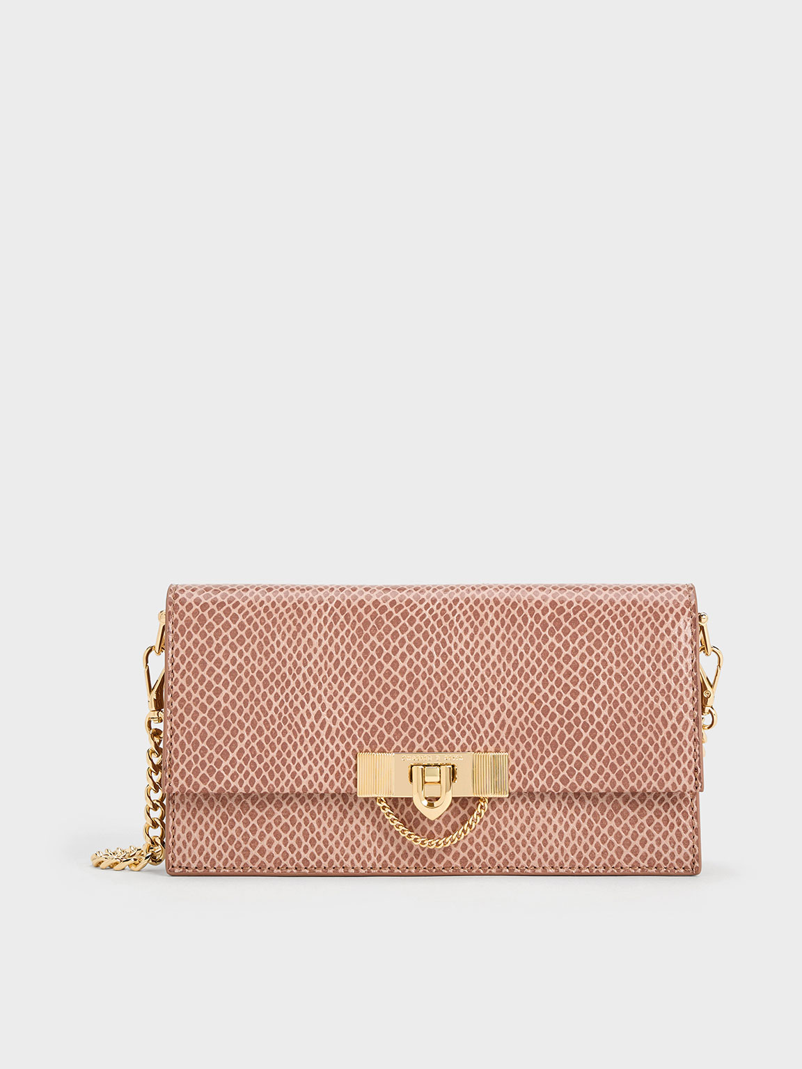 Blush Tallulah Snake-Print Push-Lock Wallet - CHARLES & KEITH IN