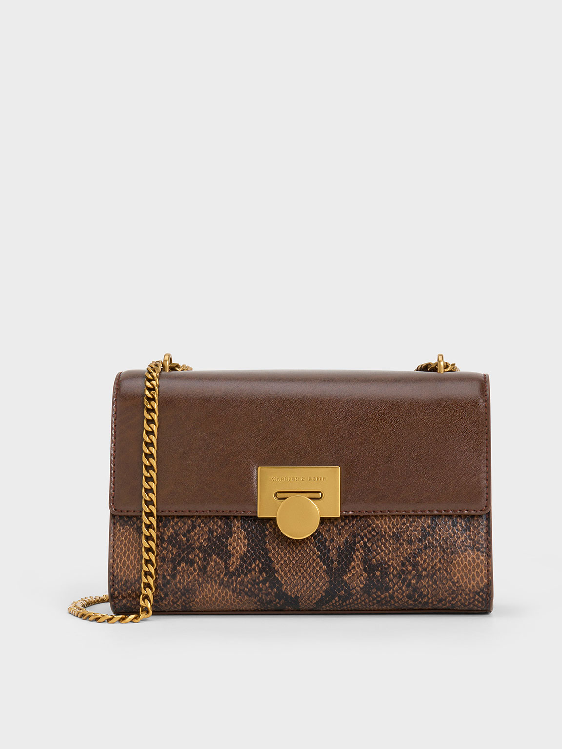 Brown Snake Print Chain-Strap Bag | CHARLES & KEITH