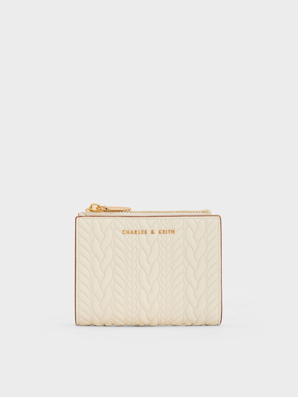 Cream Apolline Textured Top-Zip Wallet - CHARLES & KEITH IN