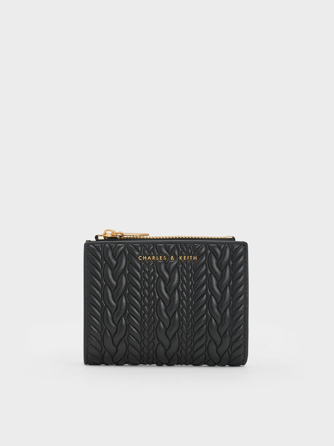 Black Apolline Textured Top-Zip Wallet | CHARLES & KEITH