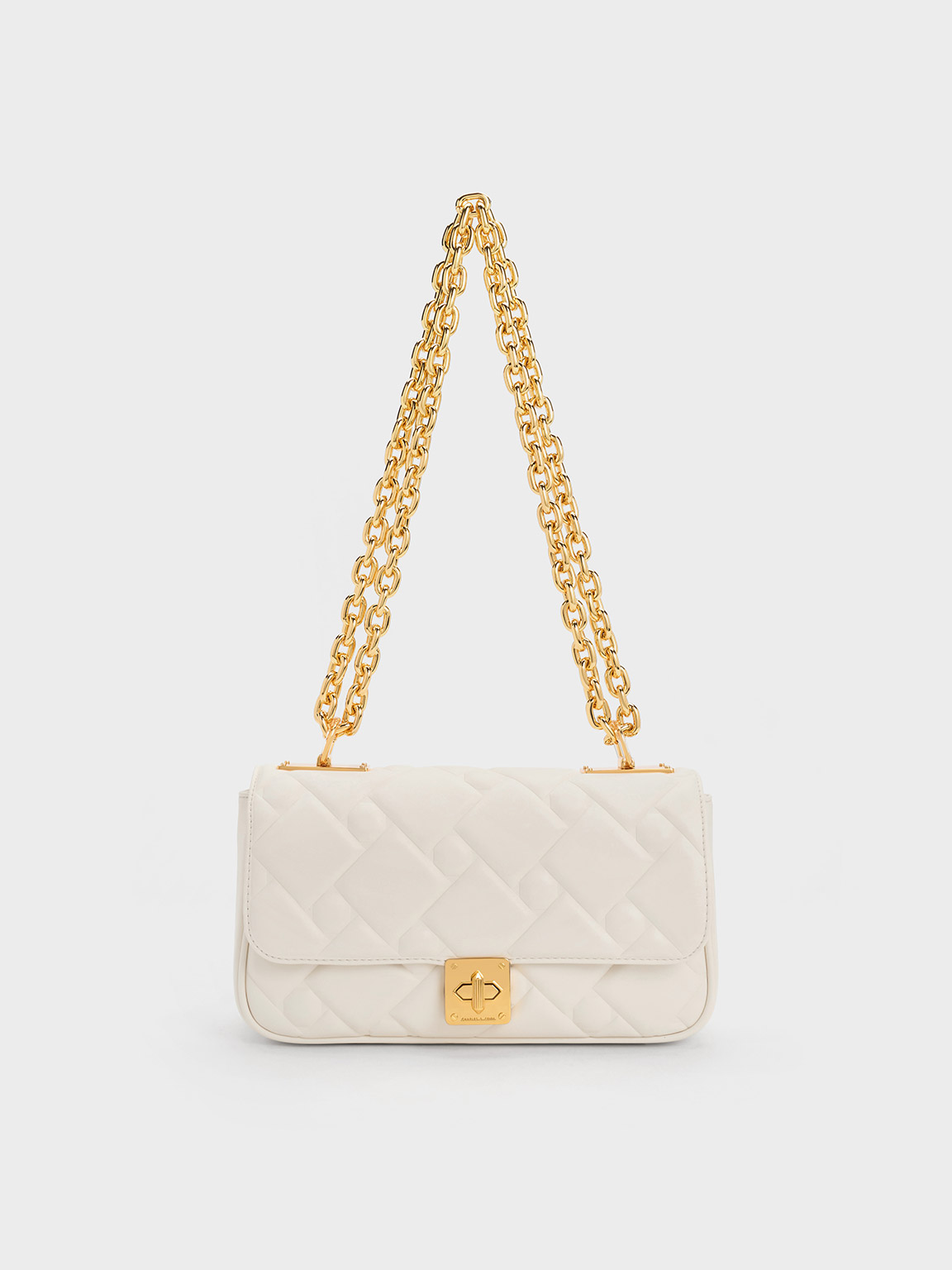 Mini Square Bag Solid Color Quilted Twist Lock Chain Strap