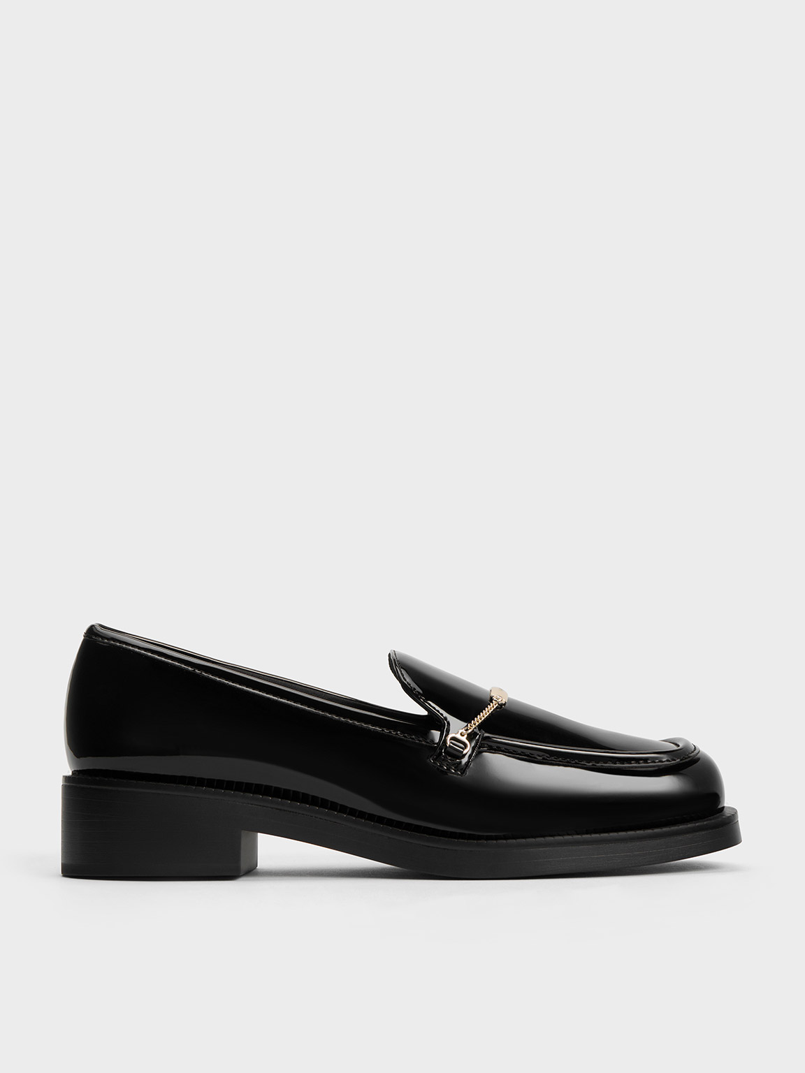 Black Boxed Lexie Metallic-Accent Loafers | CHARLES & KEITH
