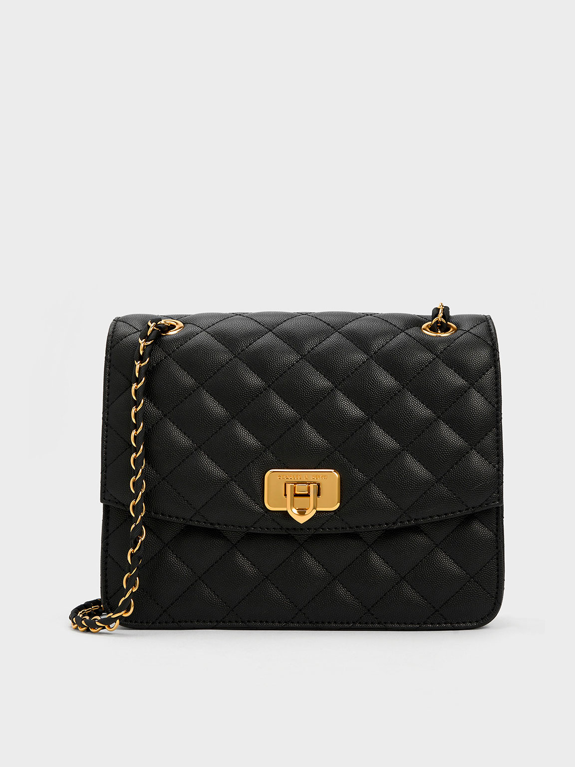 Black Cressida Quilted Chain Strap Bag | CHARLES & KEITH