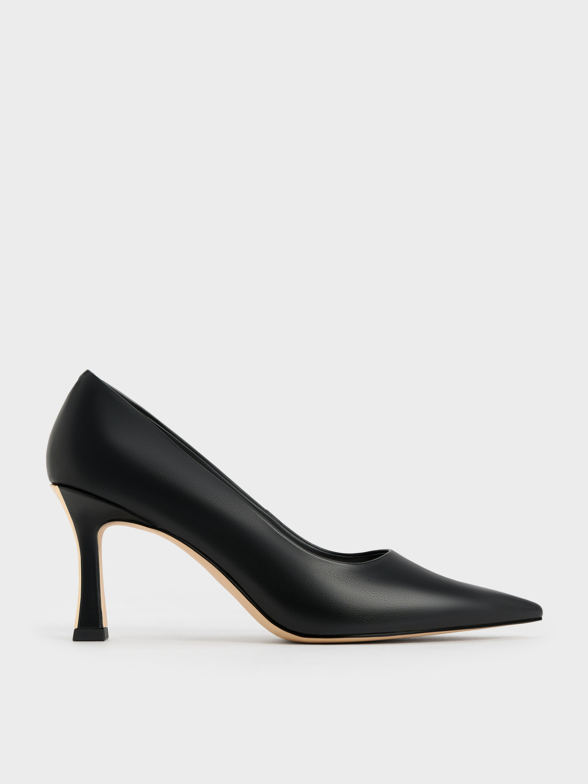 Black Flared Heel Pointed-Toe Pumps - CHARLES & KEITH IN