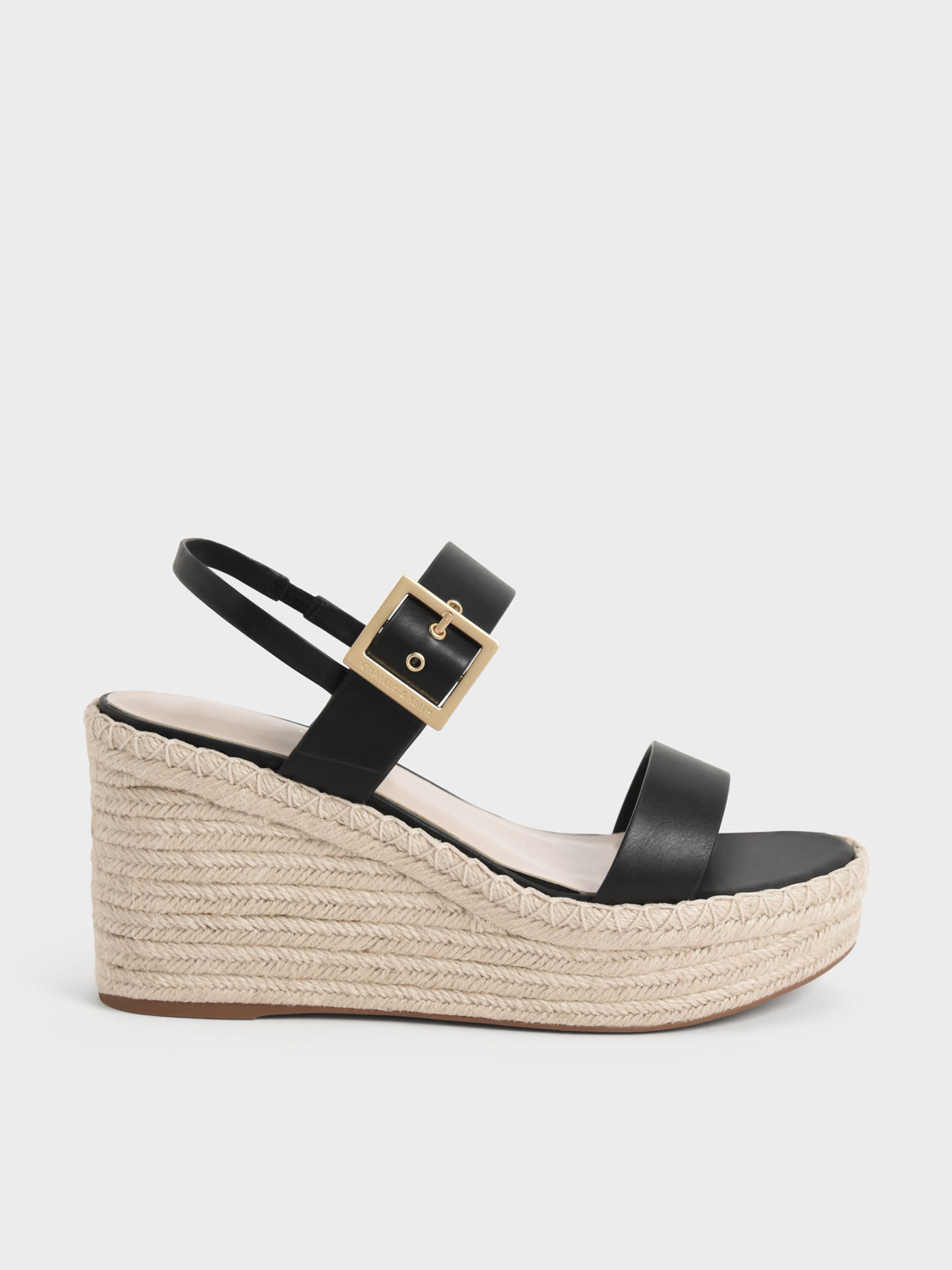 Black Buckled Espadrille Wedges CHARLES KEITH IN