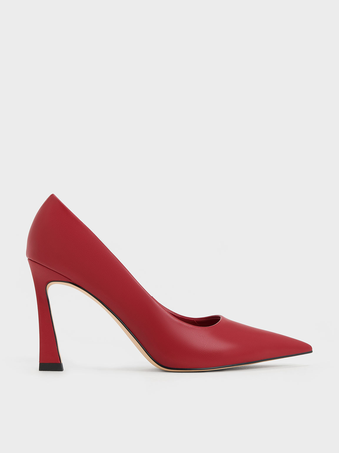 Red Pointed-Toe Trapeze-Heel Pumps - CHARLES & KEITH IN
