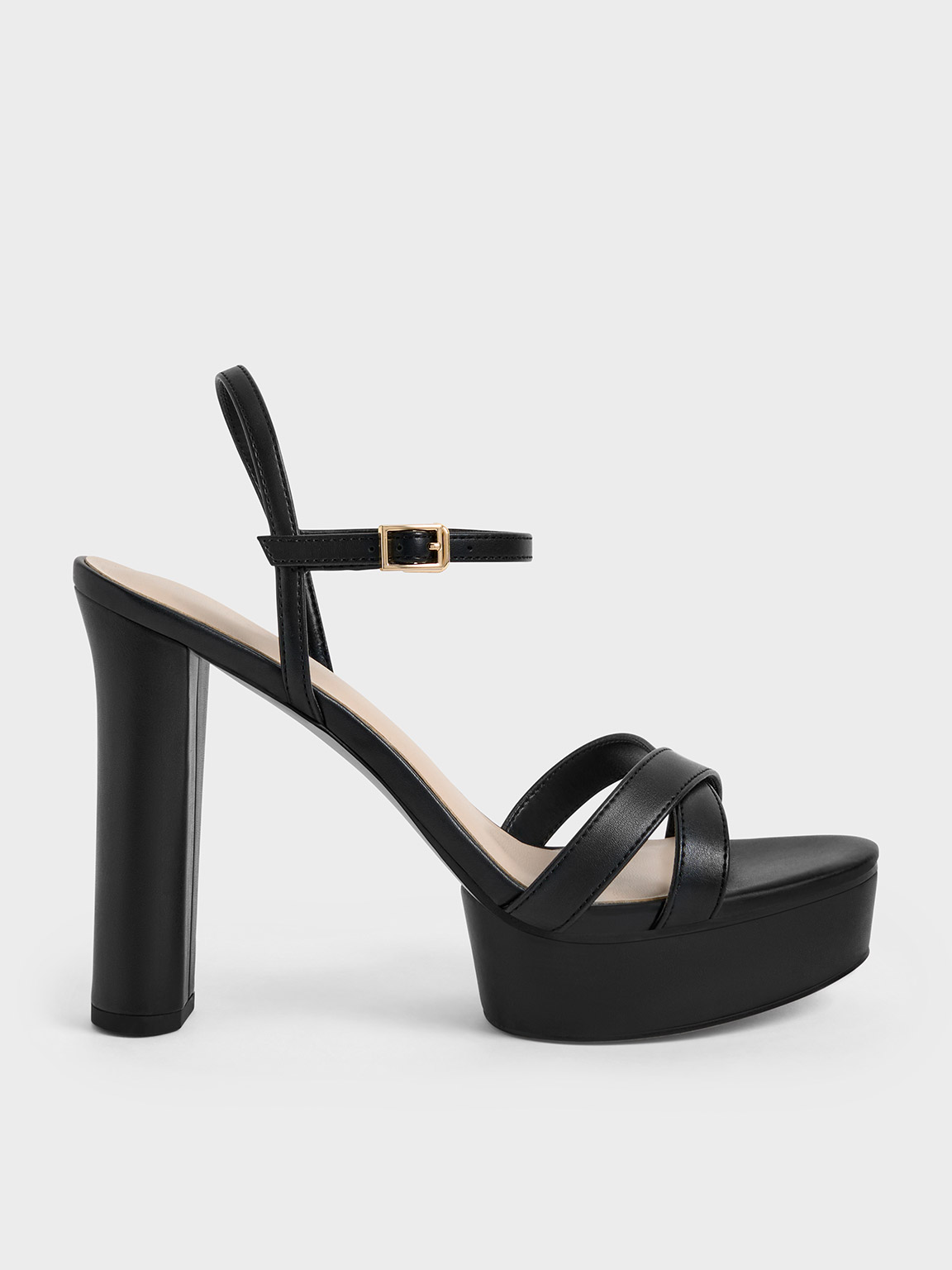 Chalk Asymmetric Strappy Heeled Sandals - CHARLES & KEITH IN